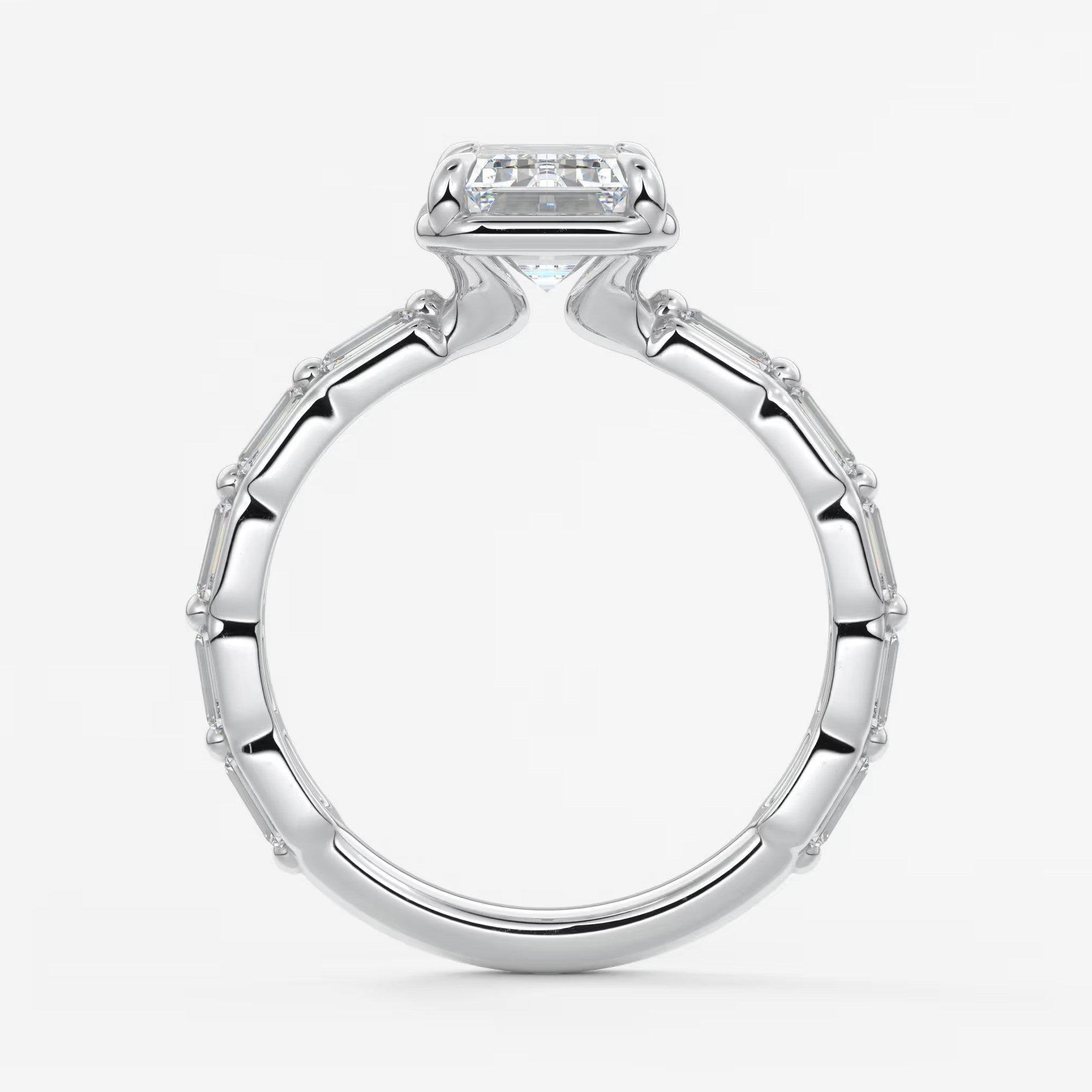 Isadora emerald bezel baguette engagement ring