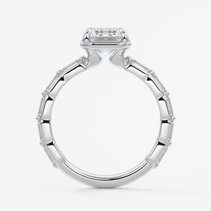 Isadora emerald bezel baguette engagement ring