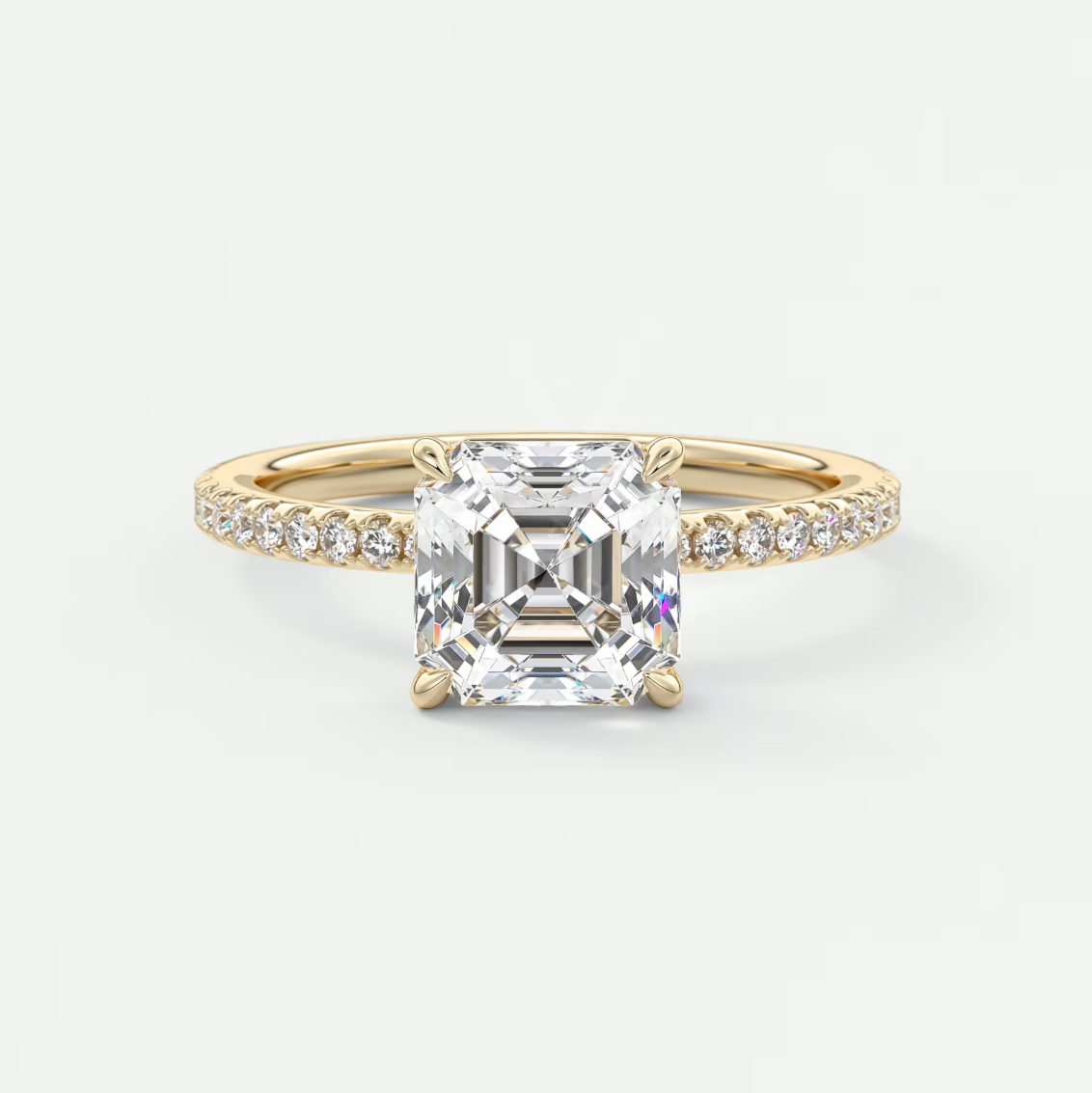 Custom made isolde asscher pavé solitaire ring | lab-grown diamond or moissanite