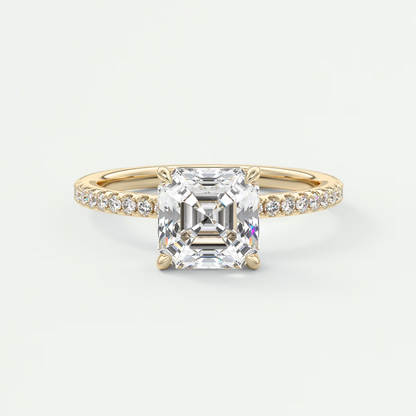 Custom made isolde asscher pavé solitaire ring | lab-grown diamond or moissanite