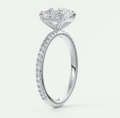 Custom made isolde asscher pavé solitaire ring | lab-grown diamond or moissanite