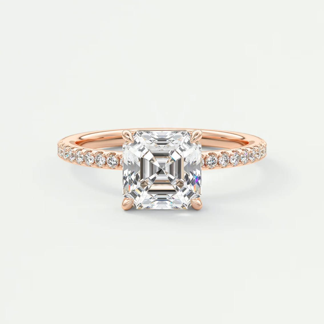 Custom made isolde asscher pavé solitaire ring | lab-grown diamond or moissanite