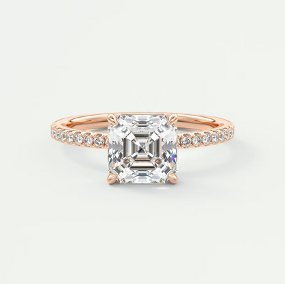 Custom made isolde asscher pavé solitaire ring | lab-grown diamond or moissanite