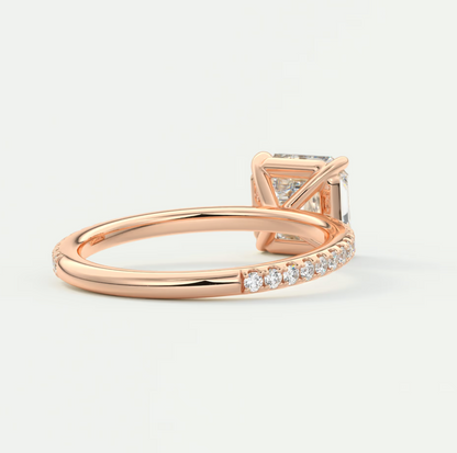 Custom made isolde asscher pavé solitaire ring | lab-grown diamond or moissanite