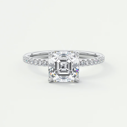 Custom made isolde asscher pavé solitaire ring | lab-grown diamond or moissanite
