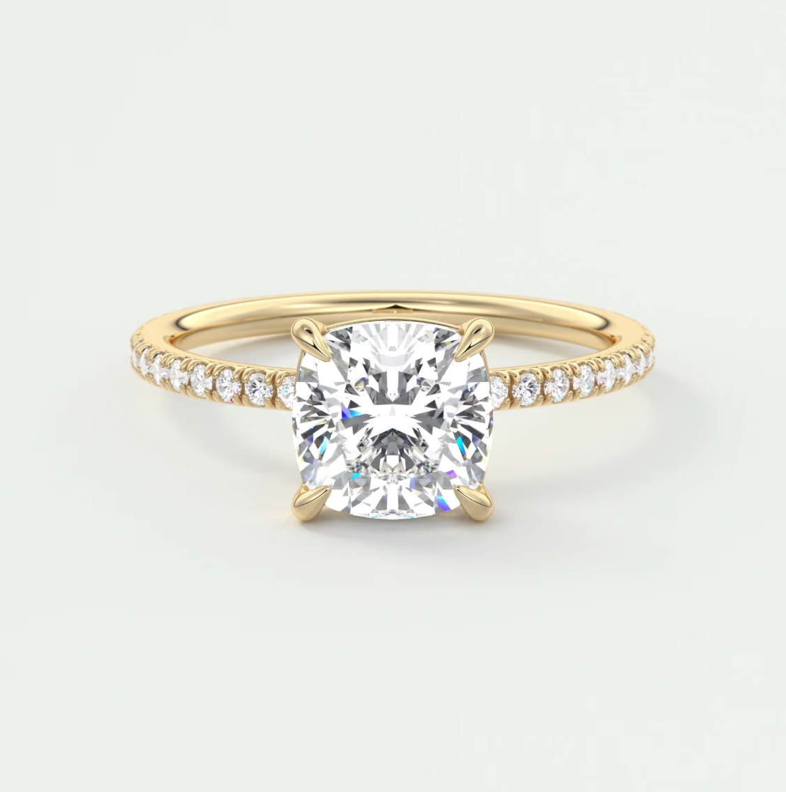 Custom made isolde cushion pavé solitaire ring | lab-grown diamond or moissanite