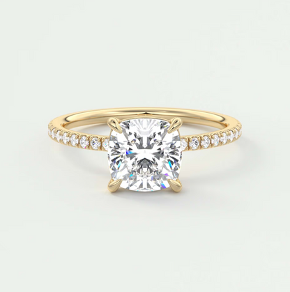 Custom made isolde cushion pavé solitaire ring | lab-grown diamond or moissanite