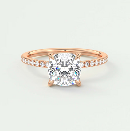 Custom made isolde cushion pavé solitaire ring | lab-grown diamond or moissanite
