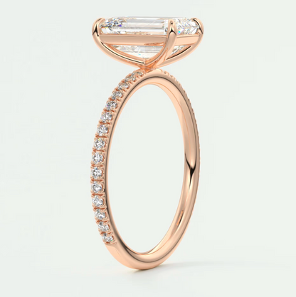 Custom made isolde emerald pavé solitaire ring | lab-grown diamond or moissanite