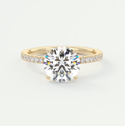 Custom made isolde pavé round brilliant solitaire ring | lab or moissanite