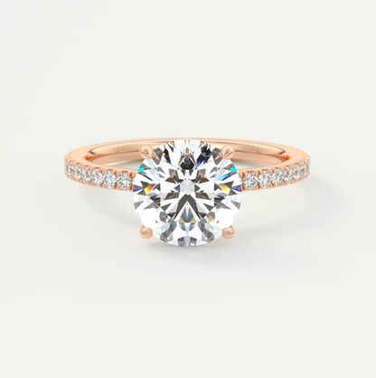 Custom made isolde pavé round brilliant solitaire ring | lab or moissanite