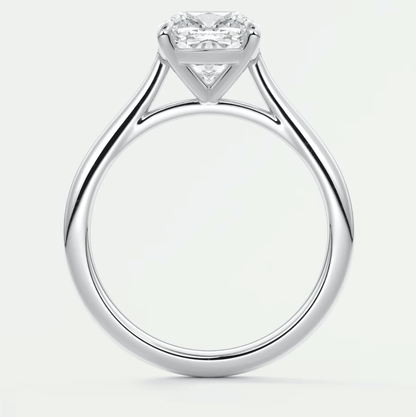 18k white gold princess cut diamond engagement ring with a twisted band.