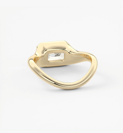 Lyra east-west emerald half bezel lab diamond engagement ring – 2.46ct f vvs1 | 18k yellow gold