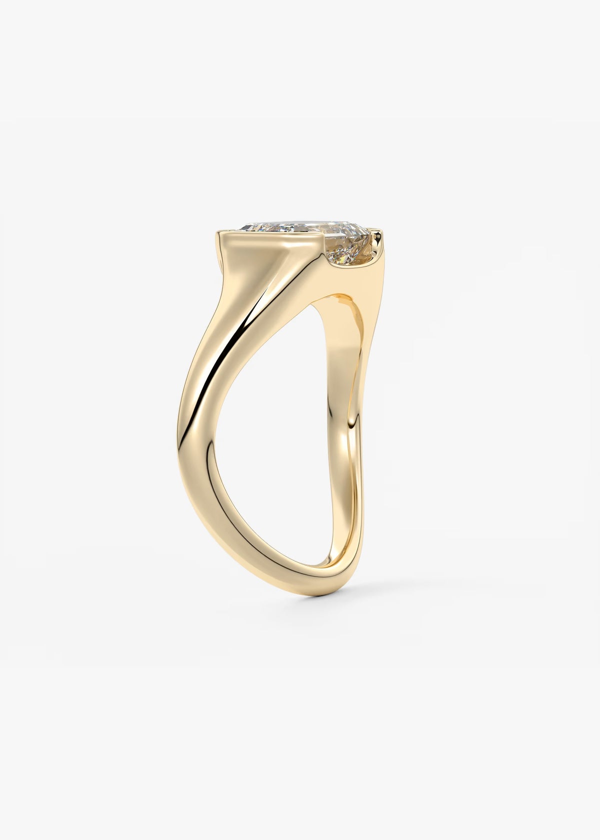 Lyra east-west emerald half bezel lab diamond engagement ring – 2.46ct f vvs1 | 18k yellow gold