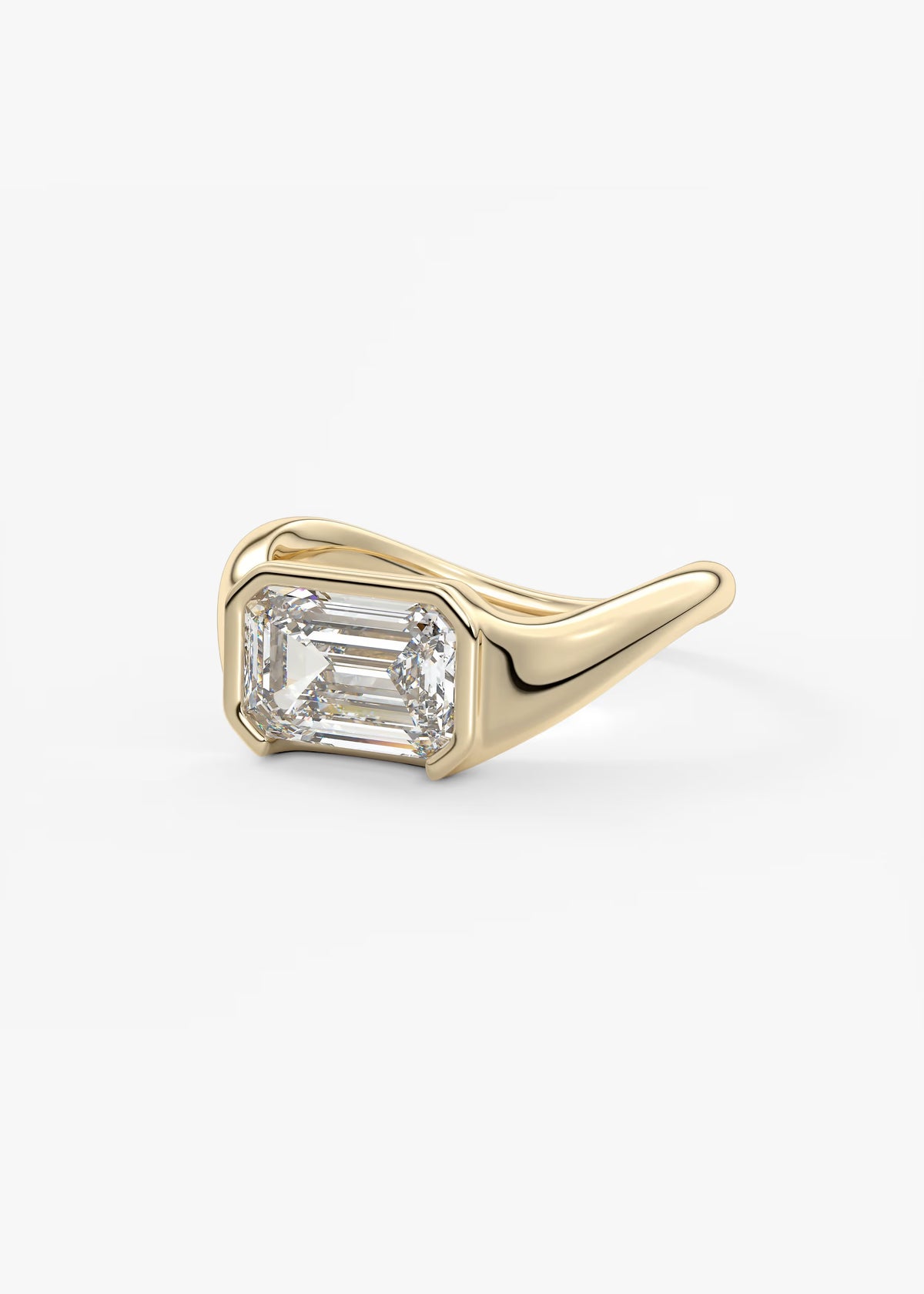 Lyra east-west emerald half bezel lab diamond engagement ring – 2.46ct f vvs1 | 18k yellow gold