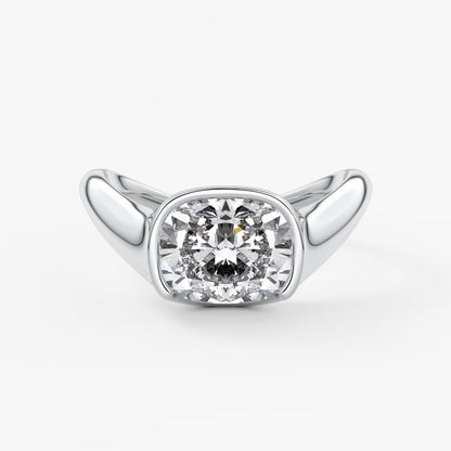 Lyra – east-west half bezel elongated cushion engagement ring