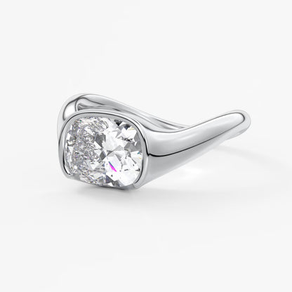 Lyra – east-west half bezel elongated cushion engagement ring