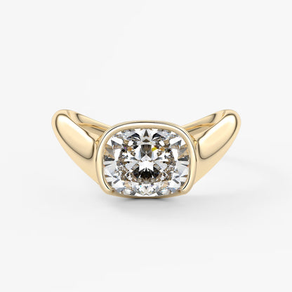 Lyra – east-west half bezel elongated cushion engagement ring