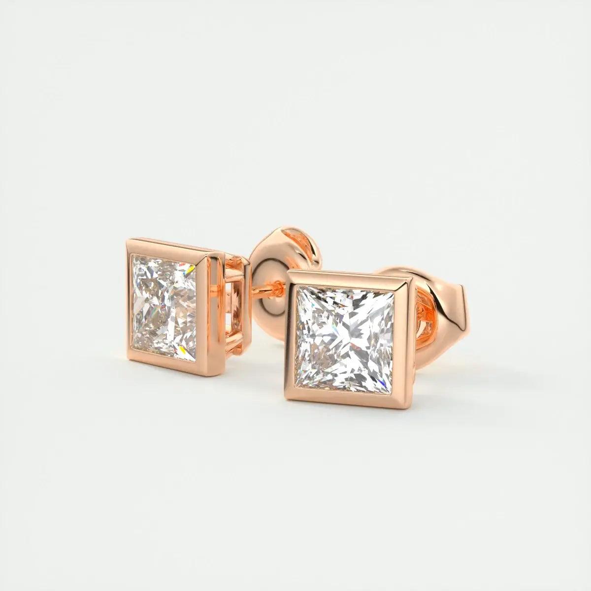 Rose gold princess cut diamond stud earrings