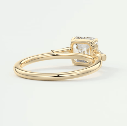 18k yellow gold engagement ring with a princess cut diamond.