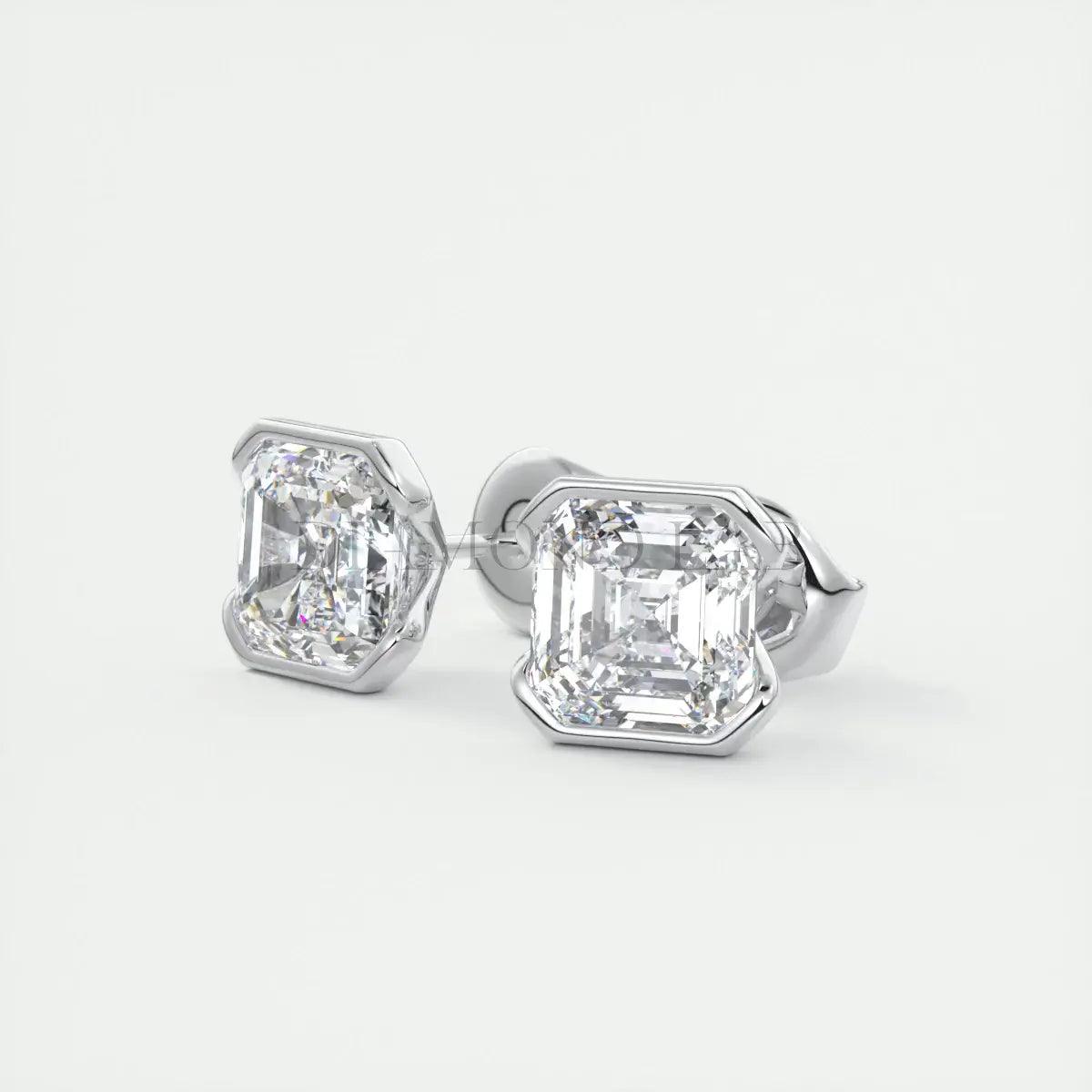 18k white gold asscher cut diamond stud earrings.