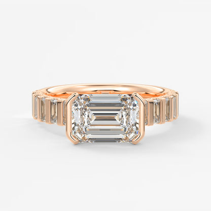 Solara grande east-west emerald half-bezel engagement ring