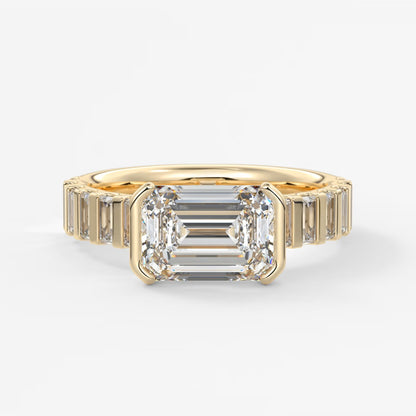 Solara grande east-west emerald half-bezel engagement ring