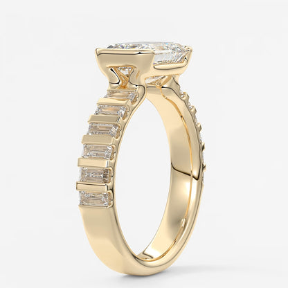 Solara grande east-west emerald half-bezel engagement ring