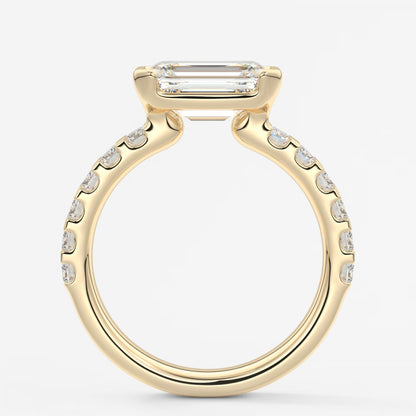 Solara grande east-west emerald half-bezel engagement ring