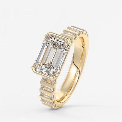 Solara grande east-west emerald half-bezel engagement ring
