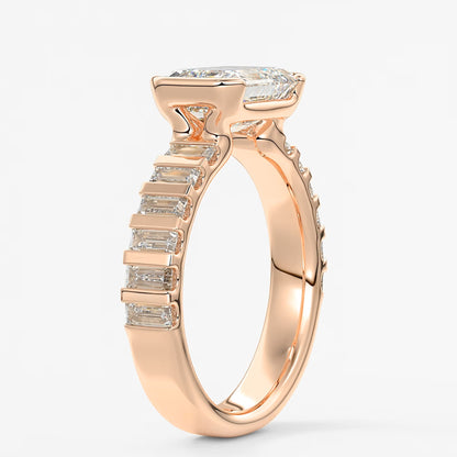 Solara grande east-west emerald half-bezel engagement ring