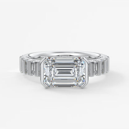 Solara grande east-west emerald half-bezel engagement ring