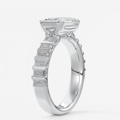 Solara grande east-west emerald half-bezel engagement ring