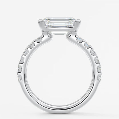 Solara grande east-west emerald half-bezel engagement ring