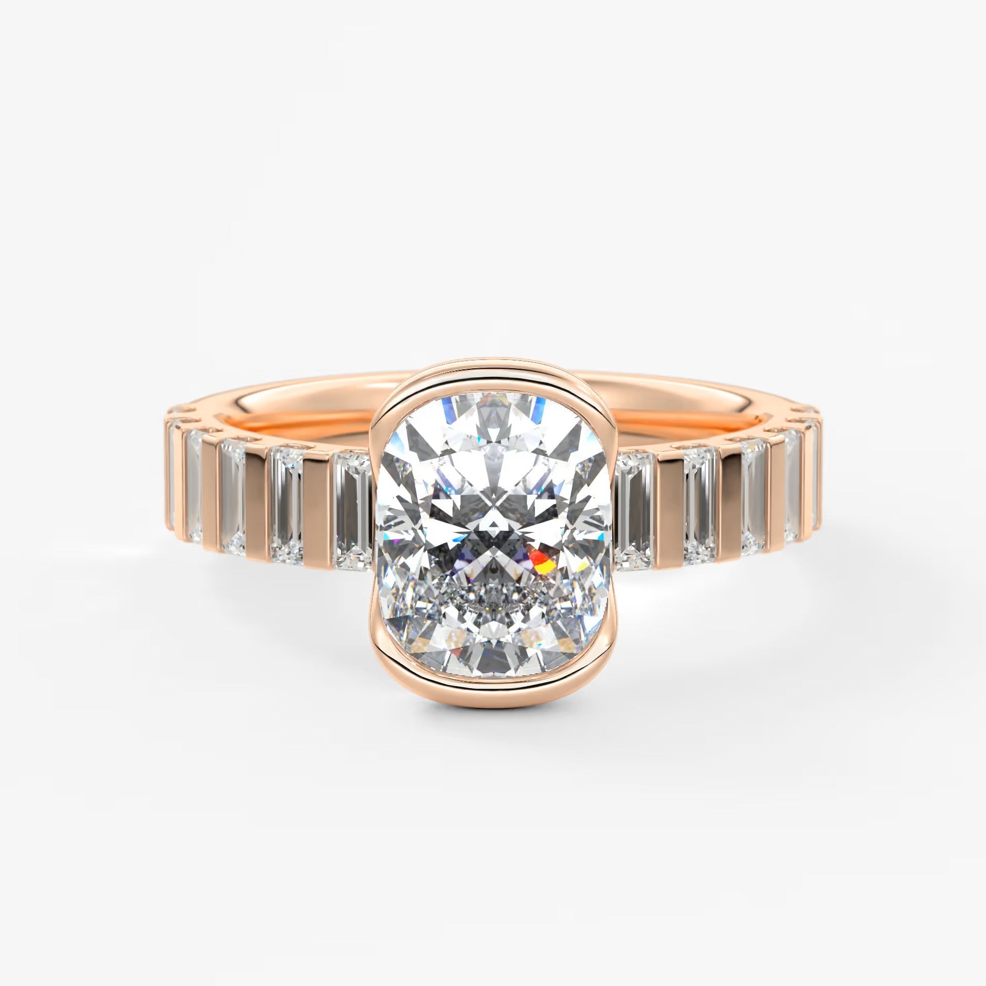 Solara grande elongated cushion half-bezel engagement ring