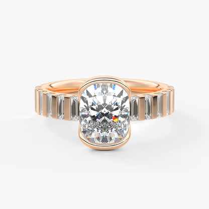 Solara grande elongated cushion half-bezel engagement ring