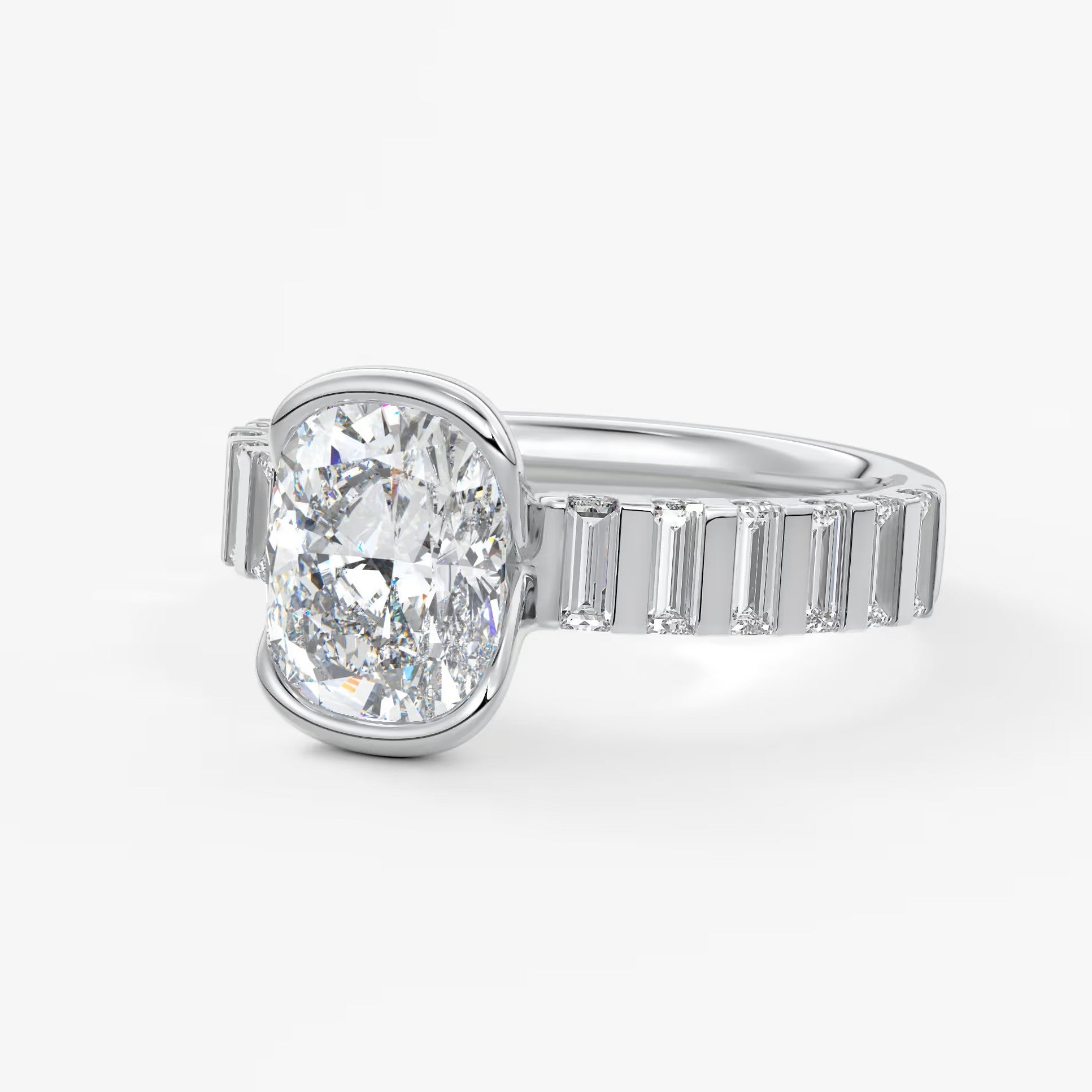 Solara grande elongated cushion half-bezel engagement ring