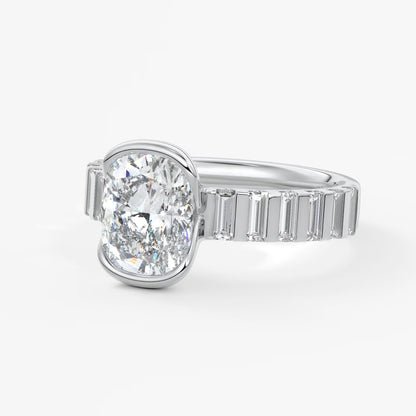Solara grande elongated cushion half-bezel engagement ring