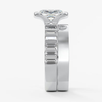 Solara grande elongated cushion half-bezel engagement ring