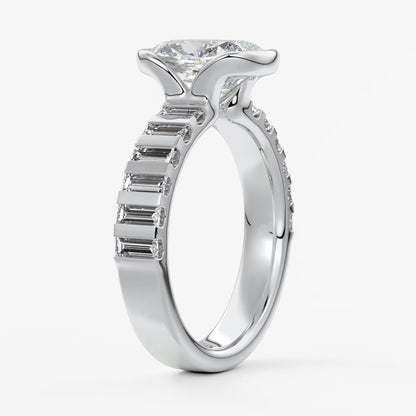 Solara grande elongated cushion half-bezel engagement ring