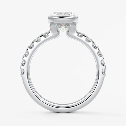 Solara grande elongated cushion half-bezel engagement ring