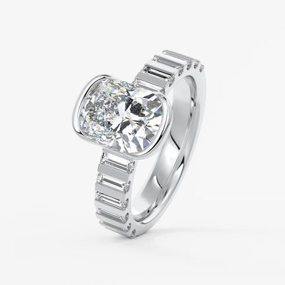 Solara grande elongated cushion half-bezel engagement ring