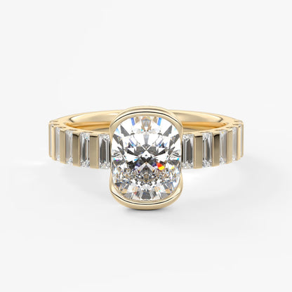 Solara grande elongated cushion half-bezel engagement ring