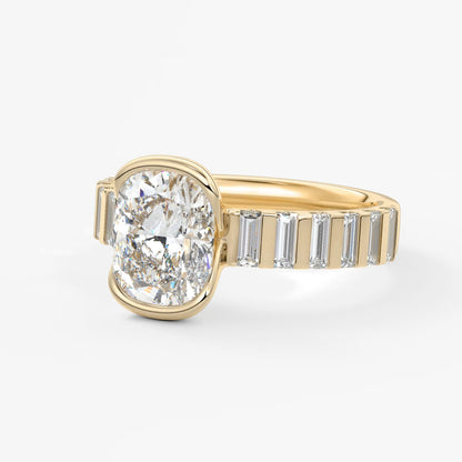 Solara grande elongated cushion half-bezel engagement ring