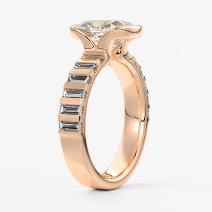 Solara grande elongated cushion half-bezel engagement ring