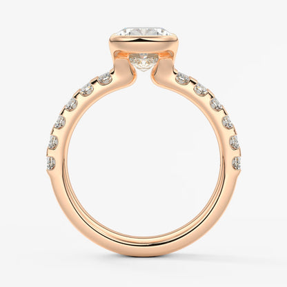 Solara grande elongated cushion half-bezel engagement ring