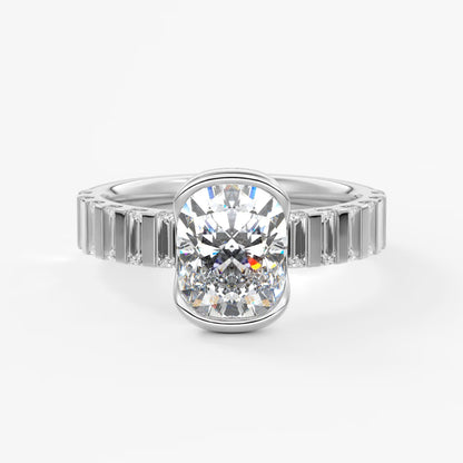 Solara grande elongated cushion half-bezel engagement ring