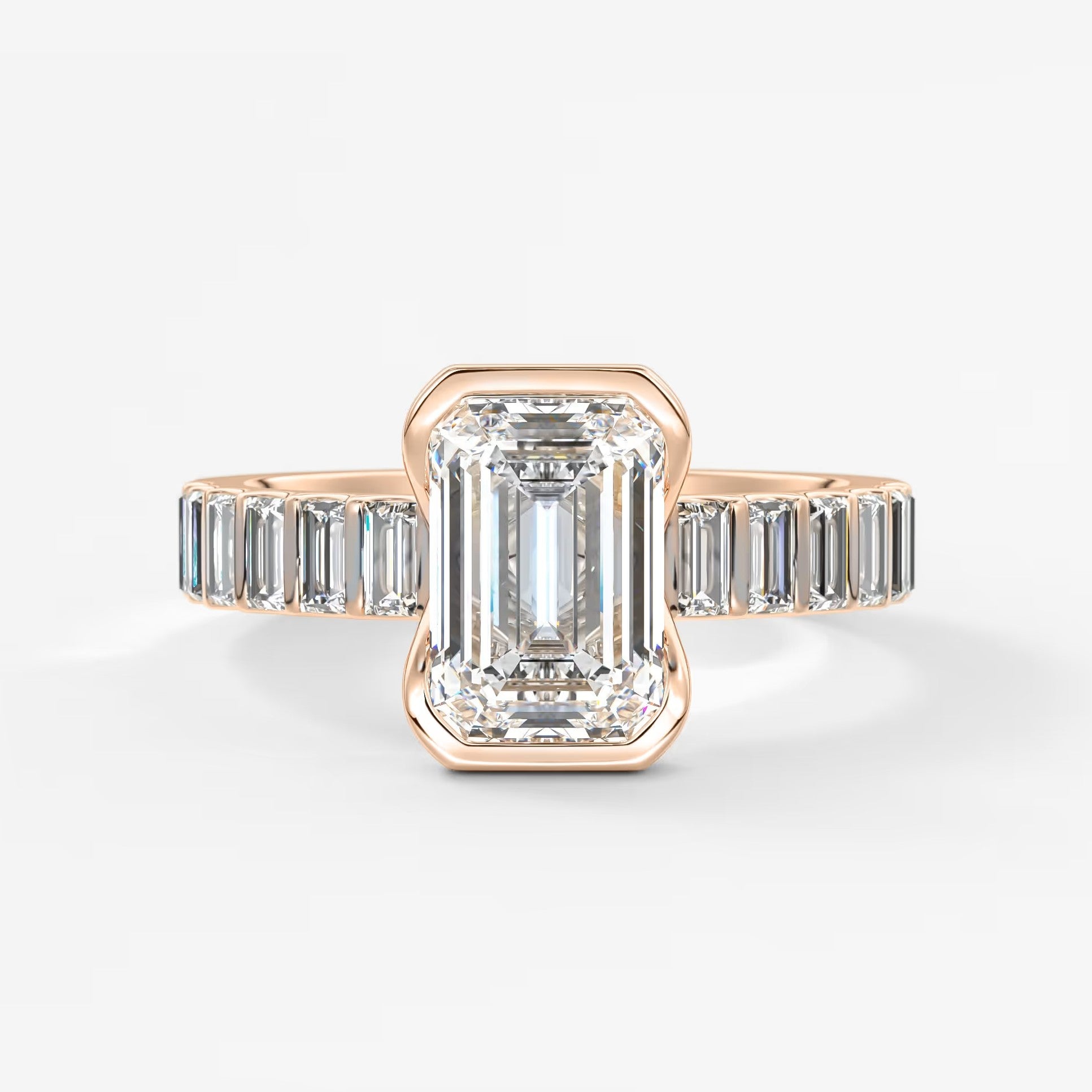 Solara grande emerald half-bezel engagement ring