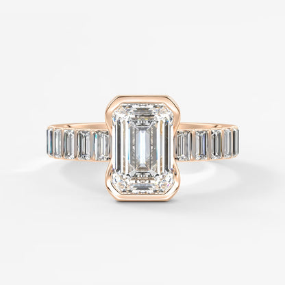 Solara grande emerald half-bezel engagement ring