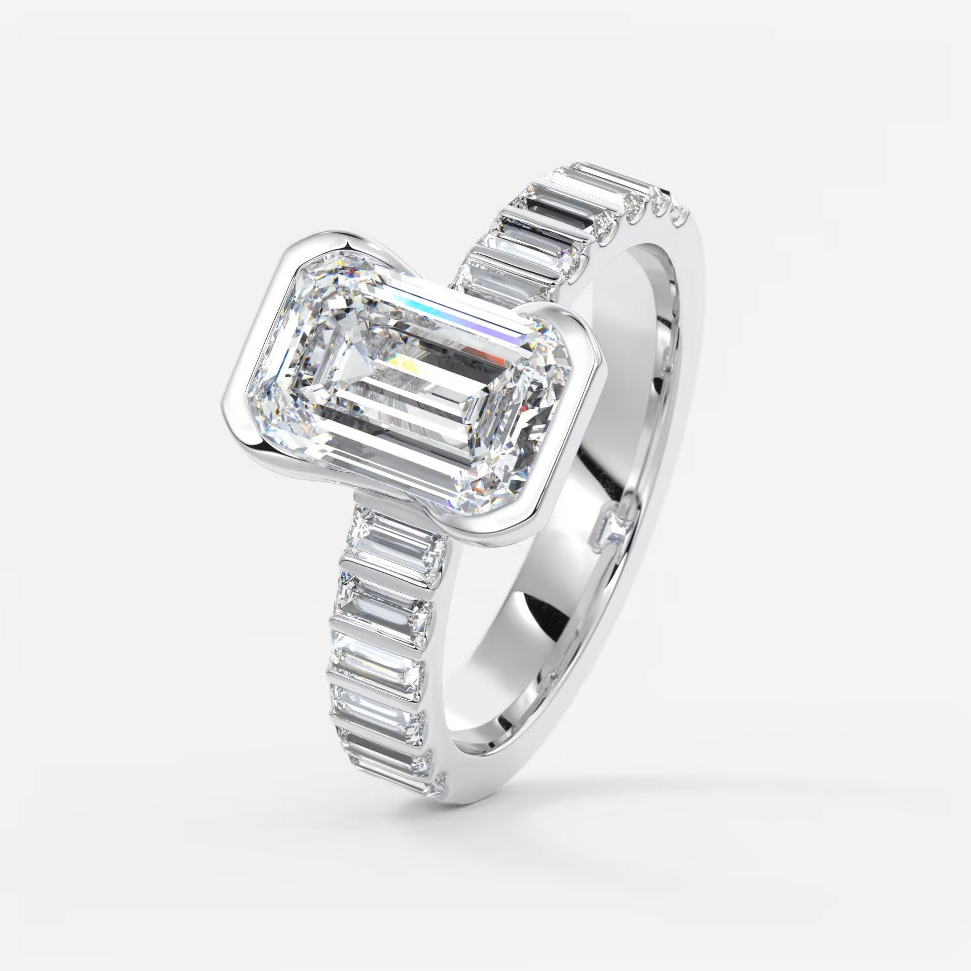 Solara grande emerald half-bezel engagement ring